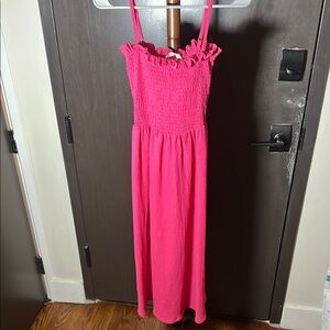H&M Pink Smocked Ruched Midi Sundress
